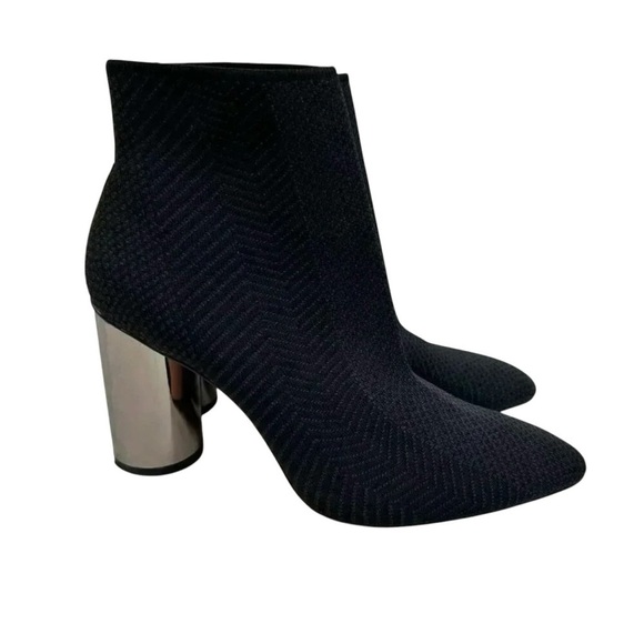 Zara Woman Size 37 Knit Mirror Chrome Heels Black Sock Boots Ankle Booties - Picture 6 of 9